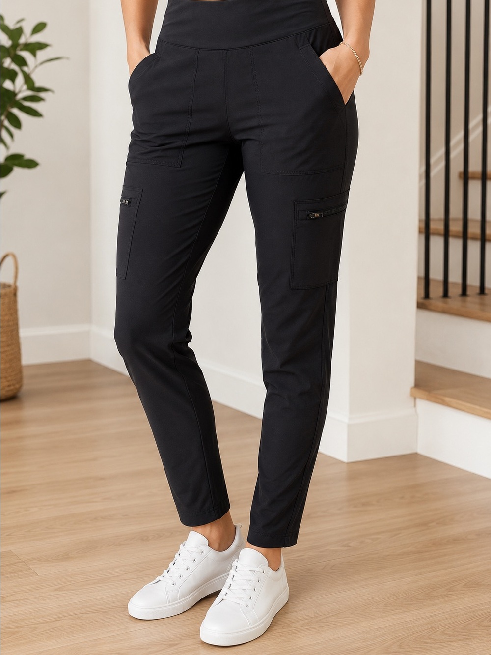 Athleta Headlands Hybrid Cargo Pants Women’s Size 8 Petite Black Stretch Hiking
